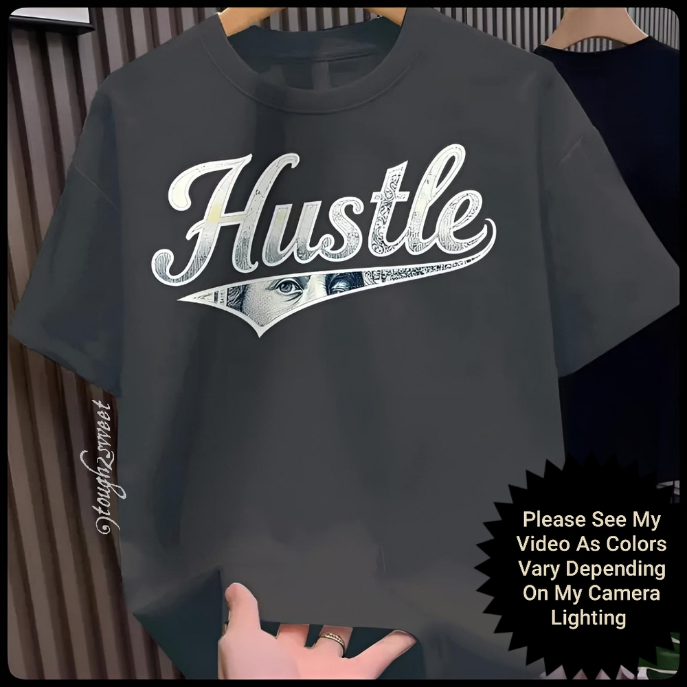 🆕️"HUSTLE" GRAY T'SHIRT WITH MONEY LOGO GRAPHICS/WOMENS XL~ SEE PIC VID 4 COLOR